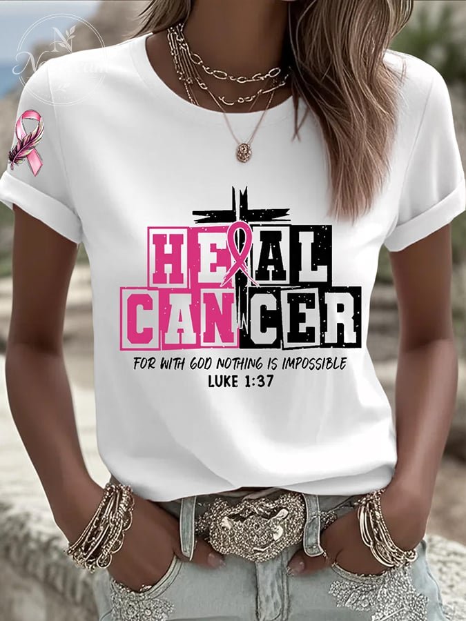 Women's Breast Cancer Awareness Printed Round Neck T-Shirt