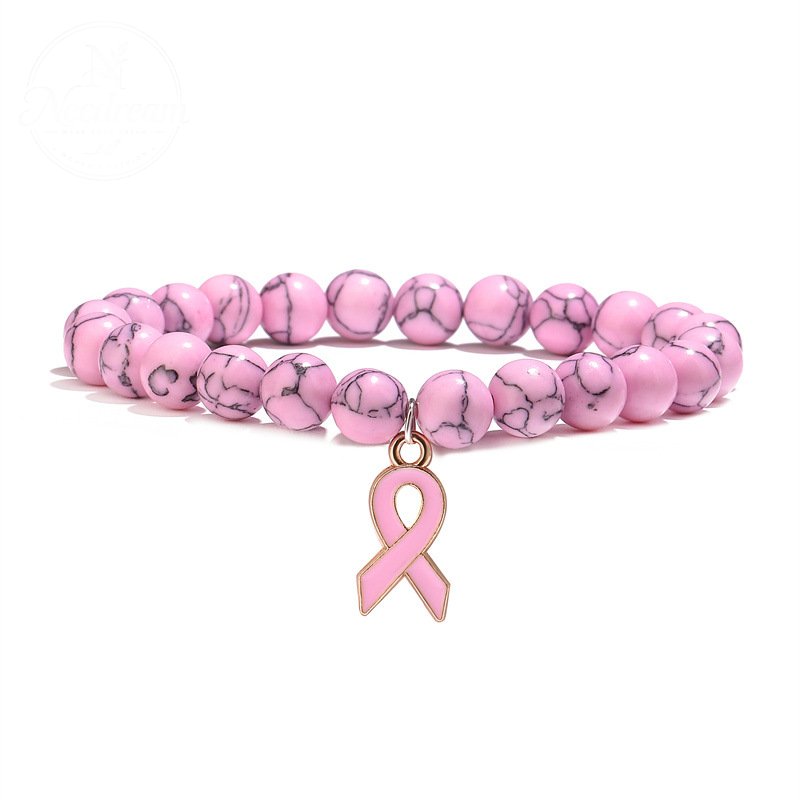 Pink Agate Cat Eye Stone Bead Heart-Shaped Bead Bracelet