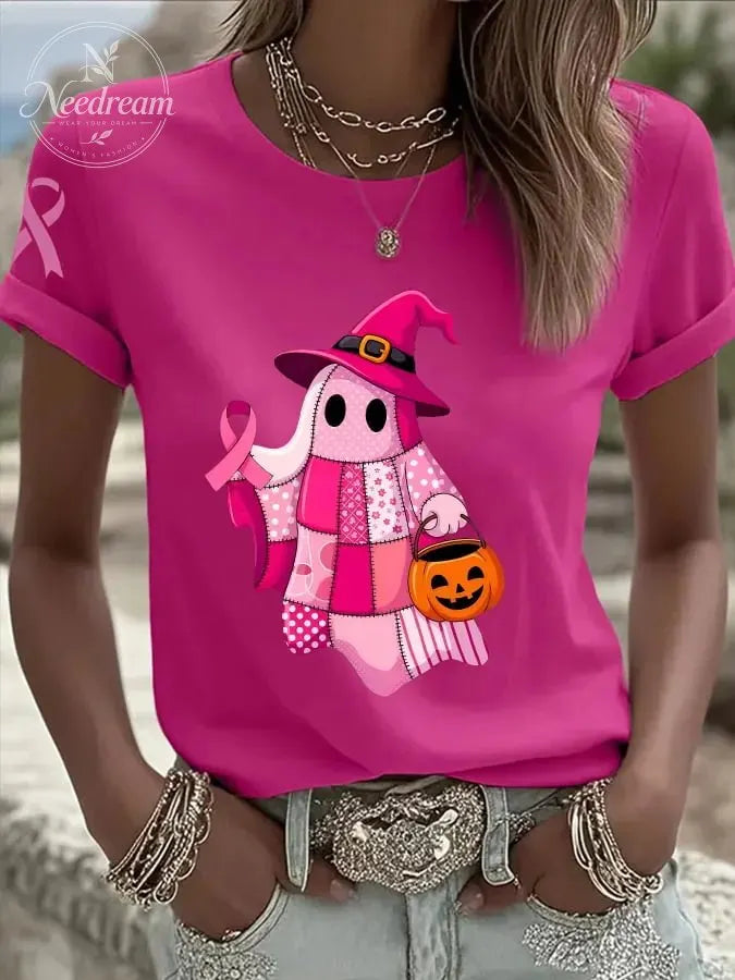 Women's Breast Cancer Print Casual T-shirt