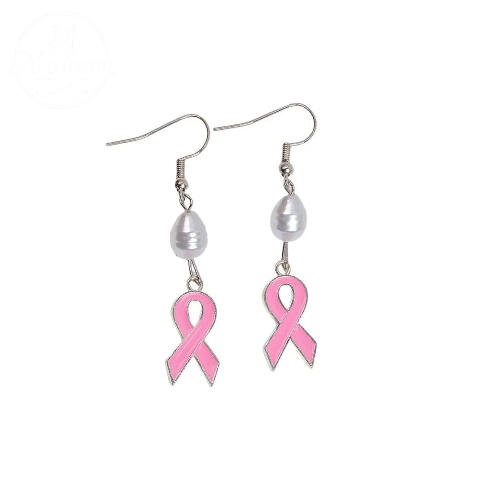 Sweet Dripping Oil Pink Ribbon Love Earrings