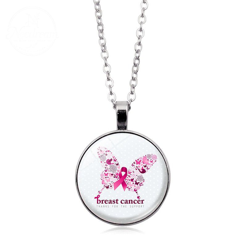 Love Women Pink Ribbon Gemstone Necklace