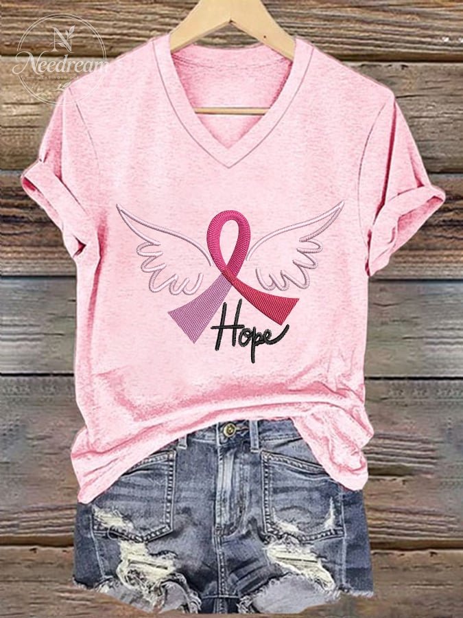 Women's Breast Cancer Awareness Pink Ribbon Hope Print T-Shirt