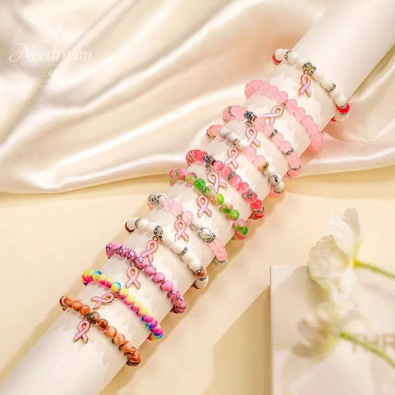 Pink Chalcedony Cat Eye Stone Bead Bracelet
