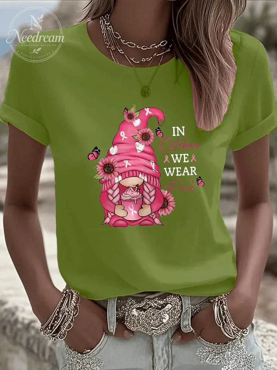 Women's In October We Wear Pink Pattern 100% Cotton  T-Shirt