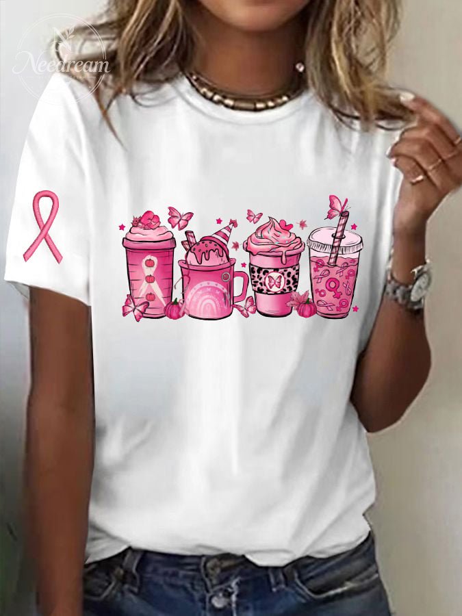 Women's Breast Cancer Print Casual T-Shirt