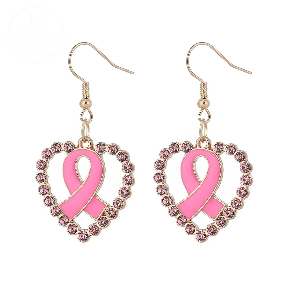 Pink Ribbon Heart Health Breast Cancer Earrings