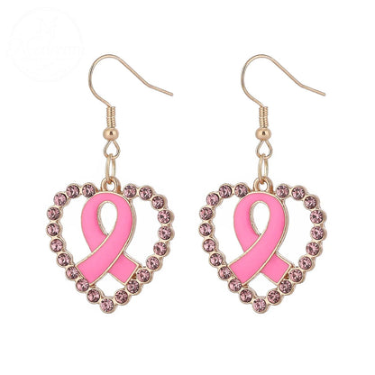 Pink Ribbon Heart Health Breast Cancer Earrings