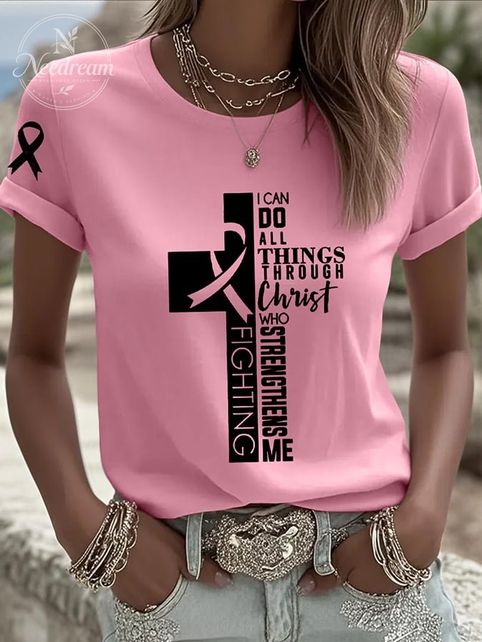 Women's Breast Cancer Awareness Printed Round Neck T-Shirt