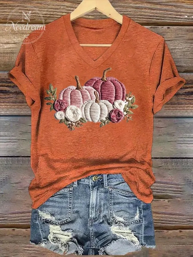 Women's Casual Pink Pumpkin T-Shirt