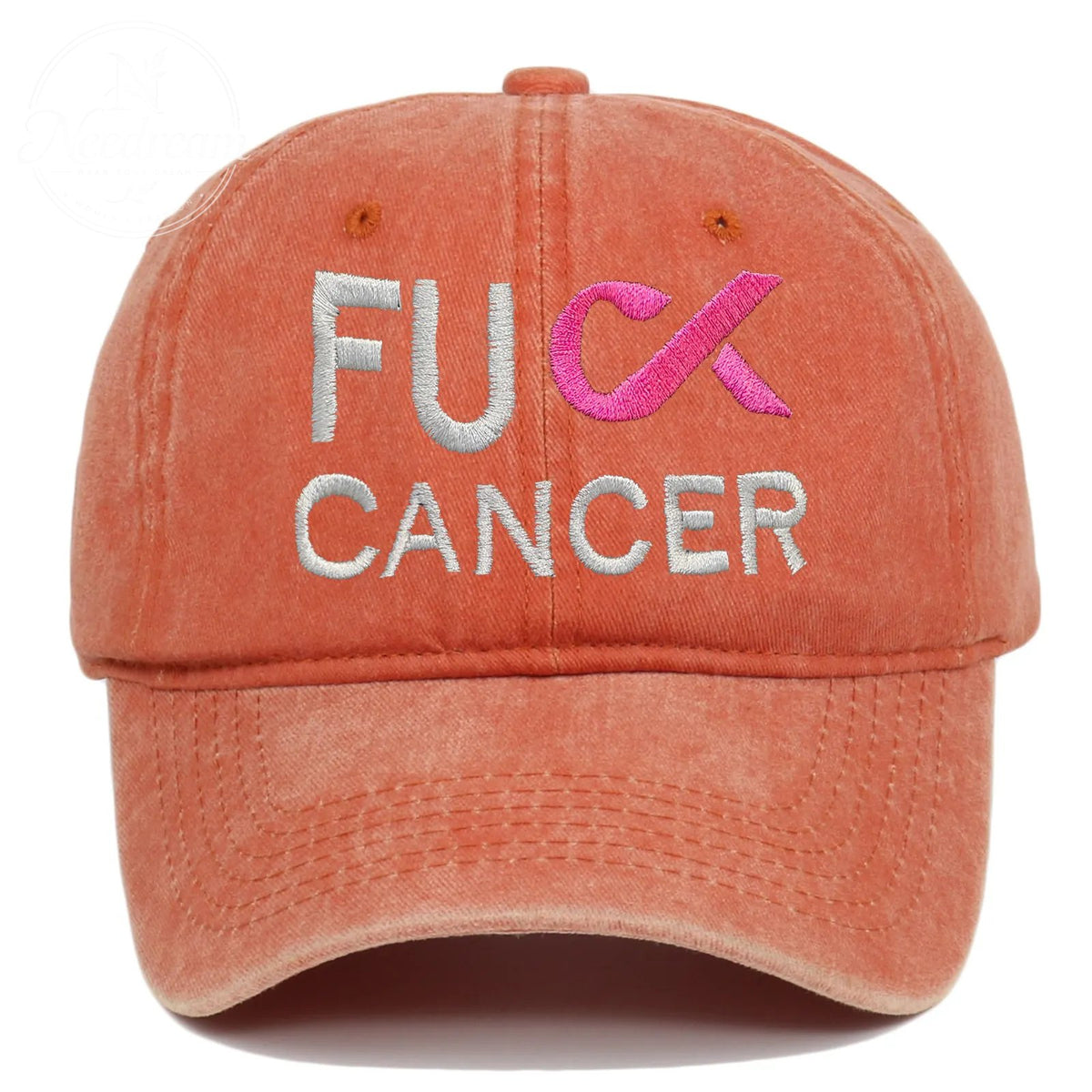 Pink October Fuck Cancer Pattern Embroidered Washed Unisex Baseball Hats