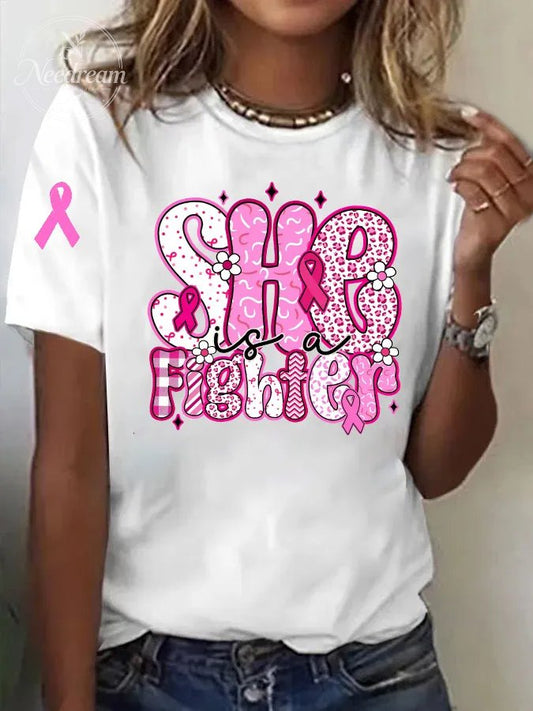 Women's She Is A Fighter  Print Casual T-shirt