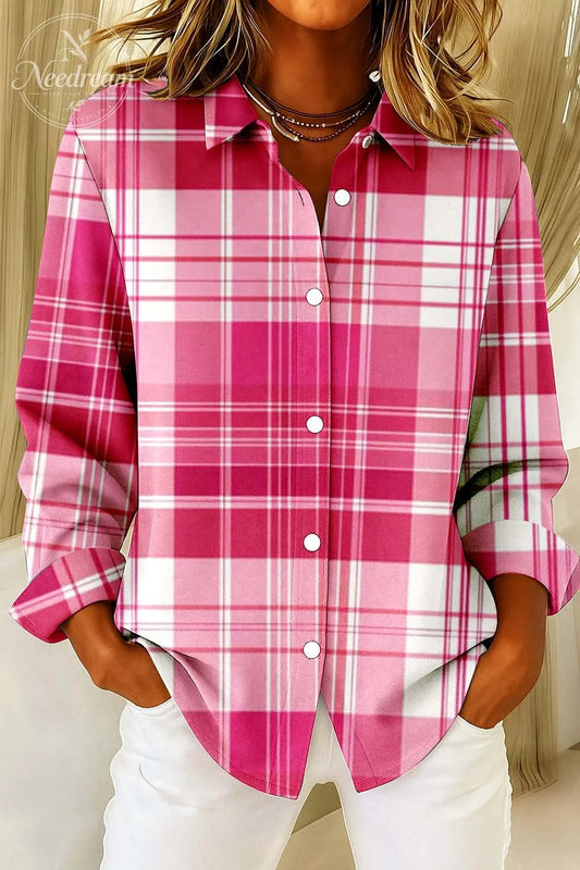 Women's Vintage Art Lattice Print Casual Cotton Shirt