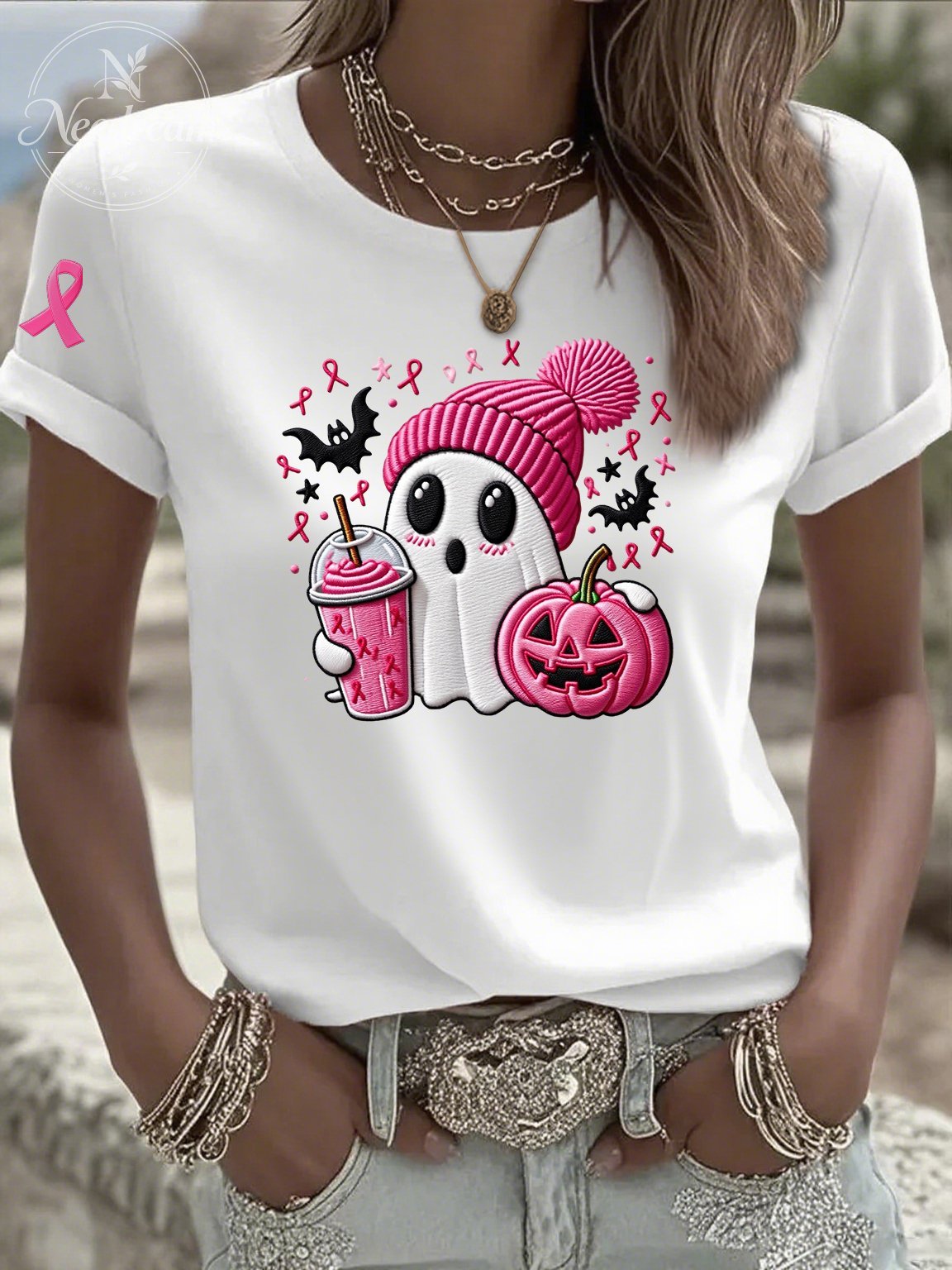 Women's Casual Pink Ghost T-Shirt