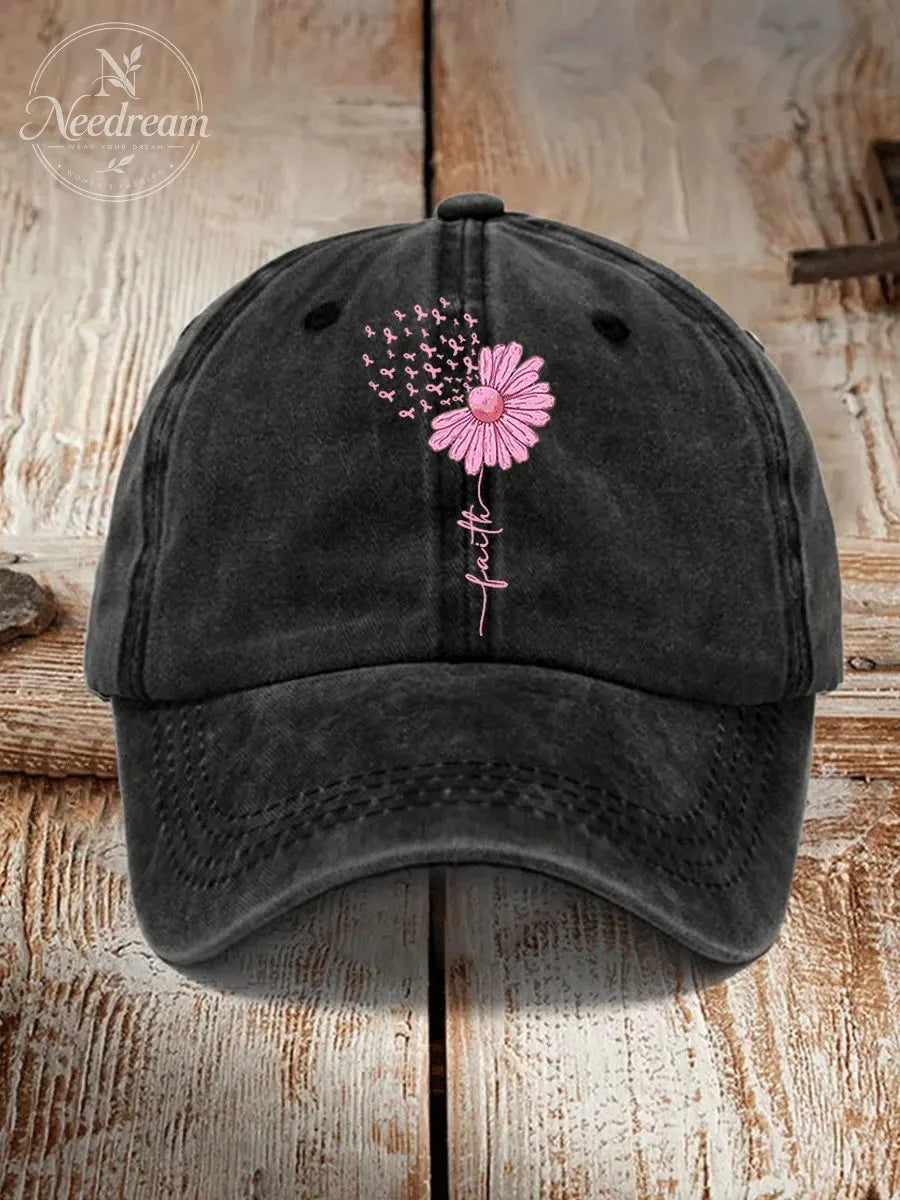 Unisex Breast Cancer Faith Print Baseball Cap