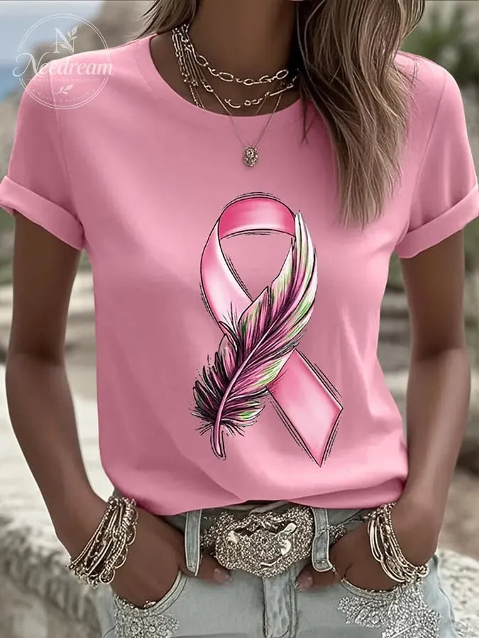Women's Breast Cancer Awareness Printed Round Neck T-Shirt