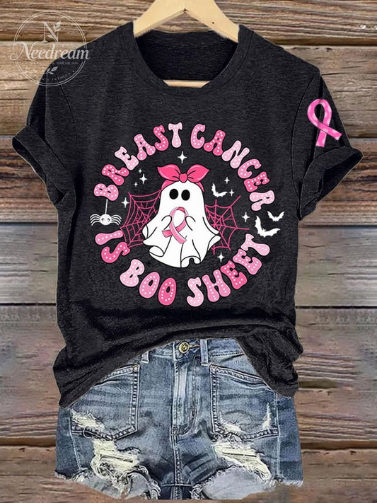 Women's Breast Cancer Is Boo Sheet Printed Casual V Neck T-Shirt