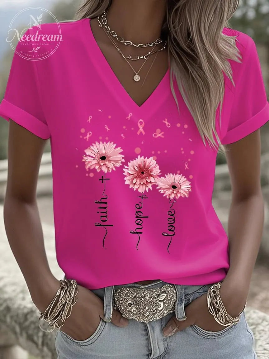 Women's Breast Cancer Awareness Print Short Sleeve T-Shirt