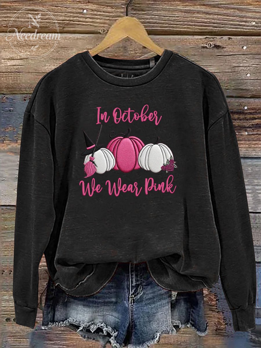 Women's In October We Wear Pink  Pattern Print Casual Sweatshirt