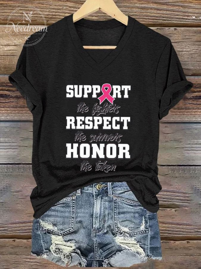 Women's Casual Breast Cancer Awareness V-Neck Short Sleeve T-Shirt