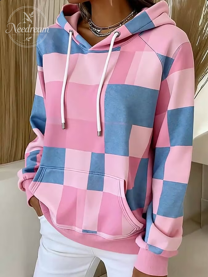Women Geometric Hooded Casual Spring/Fall Long Sleeve Sweatshirt