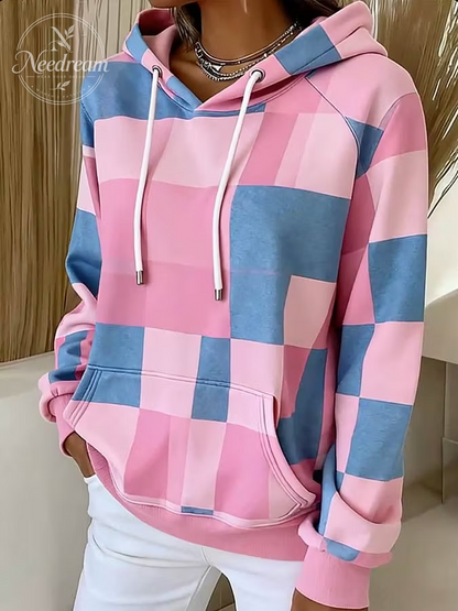 Women Geometric Hooded Casual Spring/Fall Long Sleeve Sweatshirt