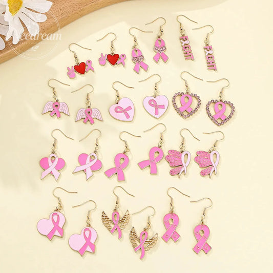 Pink Ribbon Heart Health Breast Cancer Earrings