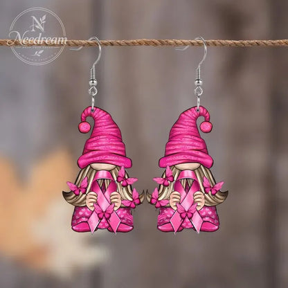 Pink Ribbon Santa Claus Earrings