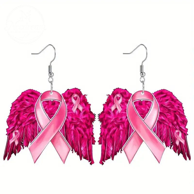 Pink Ribbon Angel Wings Earrings