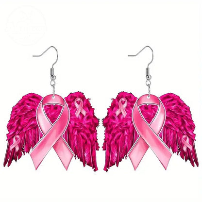 Pink Ribbon Angel Wings Earrings