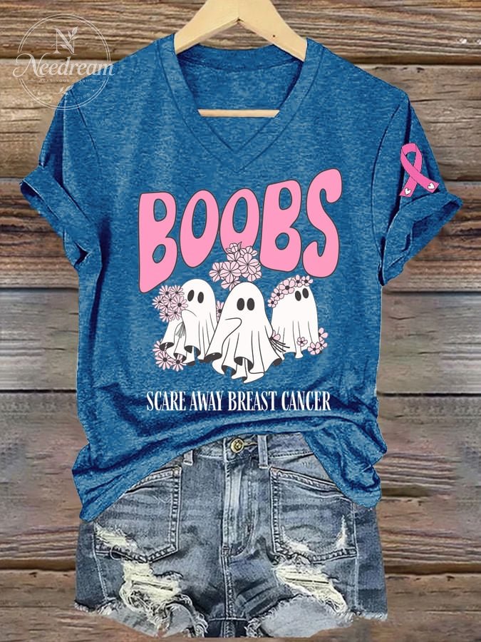 Women's Breast Cancer Awareness Print V-Neck T-Shirt