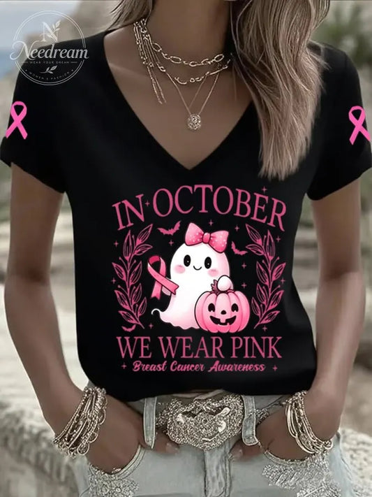 Women's In October We Wear Pink Print Casual T-Shirt