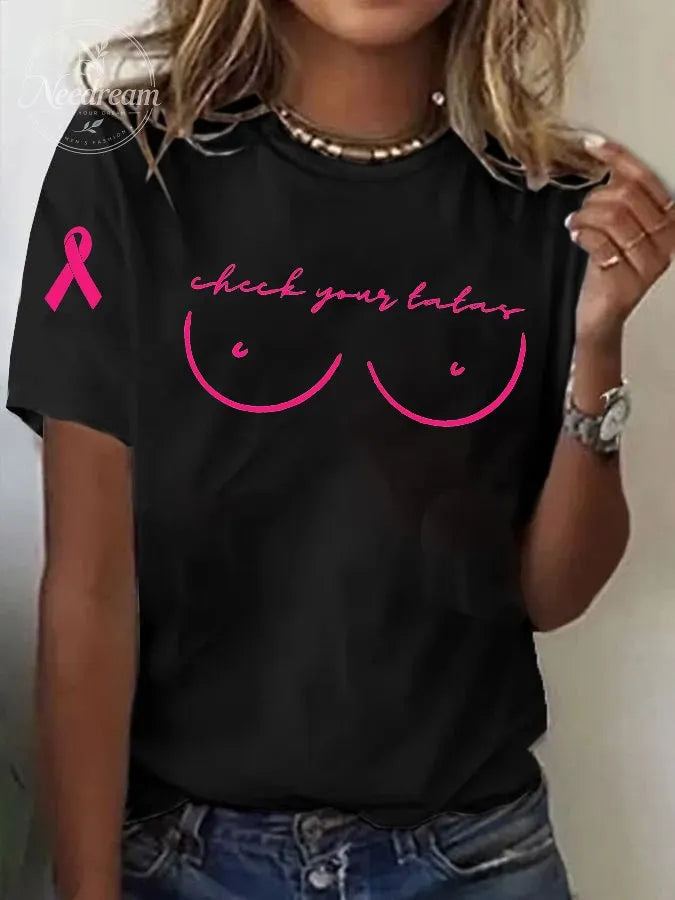 Women'sCheck Your Tatas Print Casual T-shirt