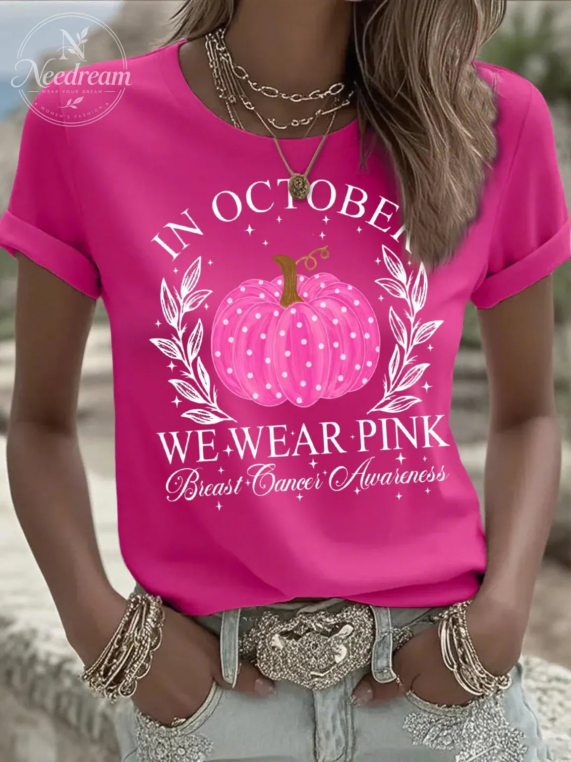 Women's Casual Pink Pumpkin T-Shirt
