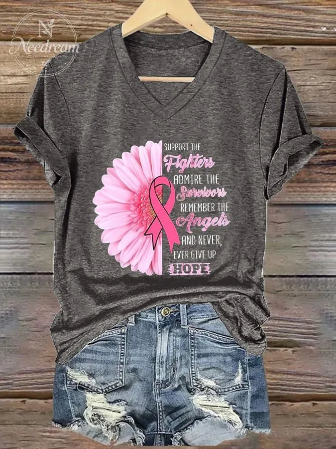 Women's Breast Cancer Awarenes print casual T-shirt