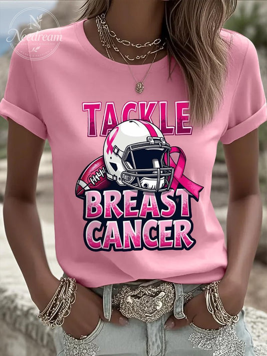 Women's Tackle Breast Cancer Football Gameday Printed Short-Sleeved T-Shirt
