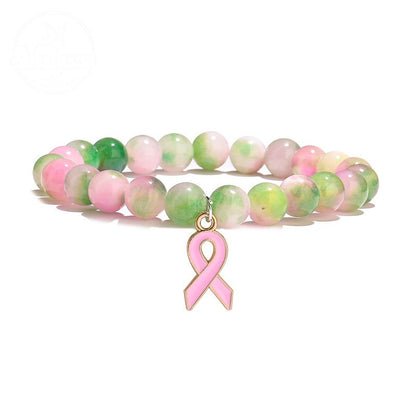Pink Agate Cat Eye Stone Bead Heart-Shaped Bead Bracelet
