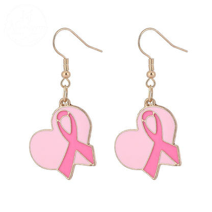 Pink Ribbon Heart Health Breast Cancer Earrings