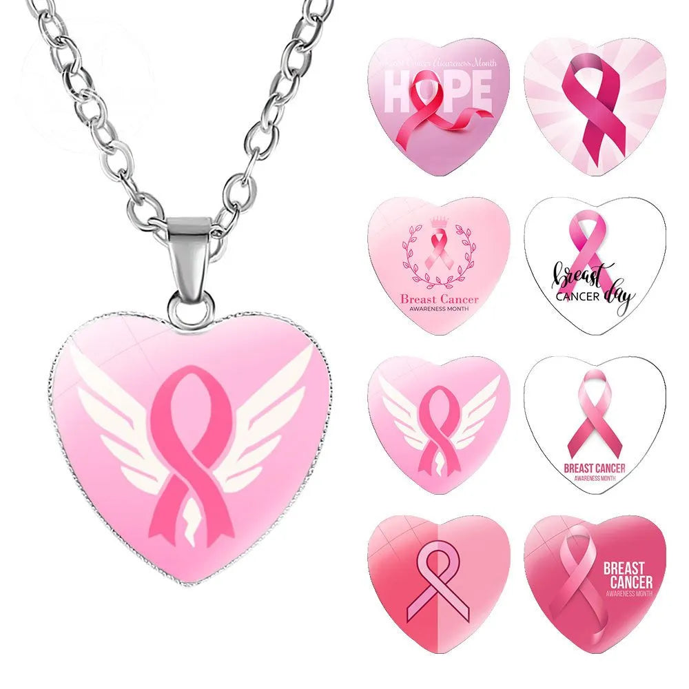 Promote Women'S Breast Logo Pink Ribbon Necklace