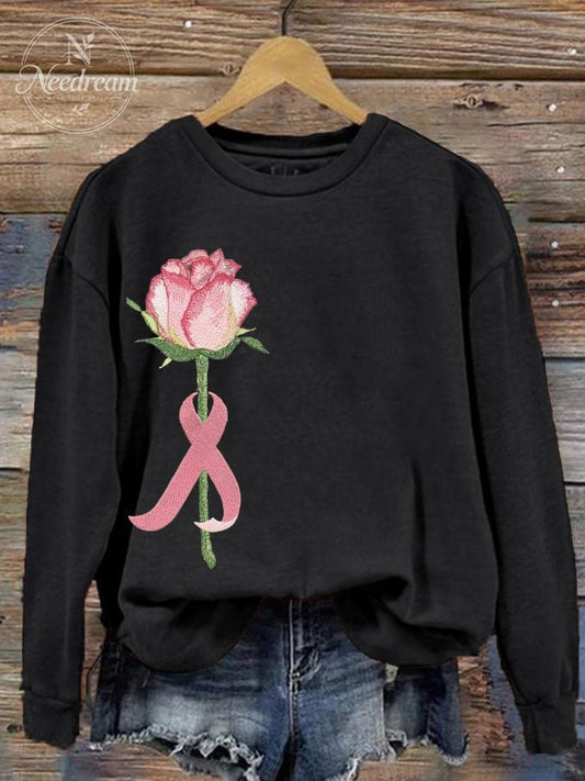 Women's Rose With Pink Ribbon Printed Sweatshirt
