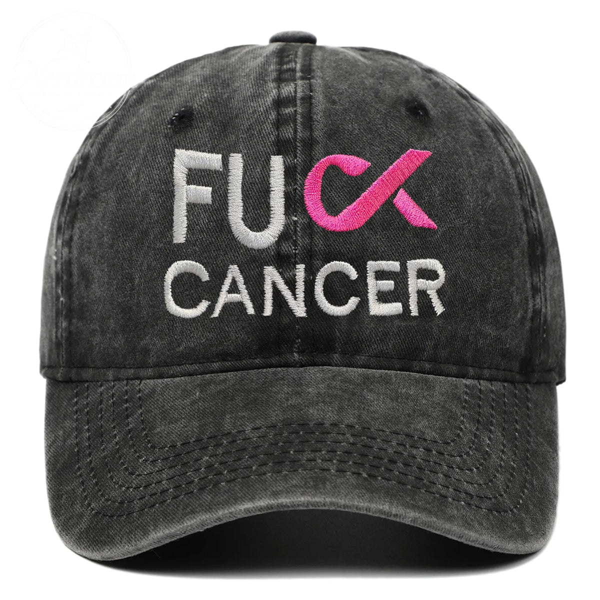 Pink October Fuck Cancer Pattern Embroidered Washed Unisex Baseball Hats