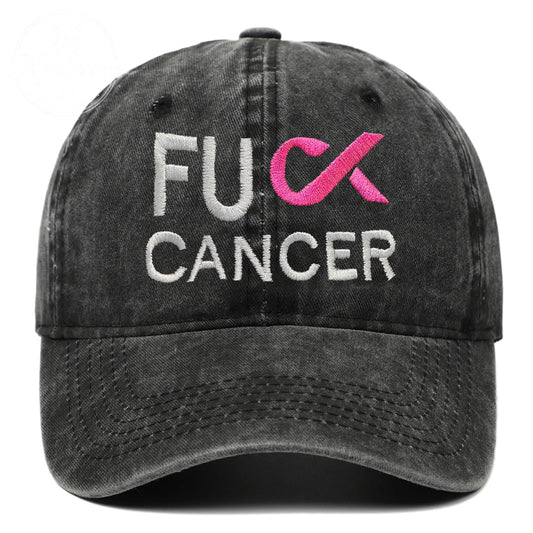 Pink October Fuck Cancer Pattern Embroidered Washed Unisex Baseball Hats
