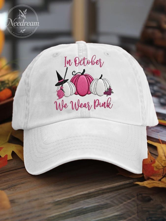 Unisex Autumn Pink Pumpkin In October We Wear Pink Hat