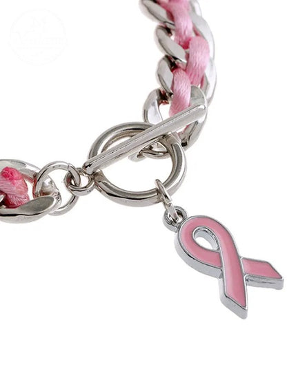 Braided Pink Ribbon Bracelet