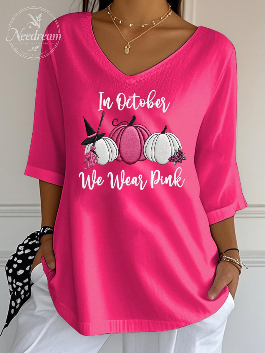 Women's In October We Wear Pink Pumpkin Wrinkle Top