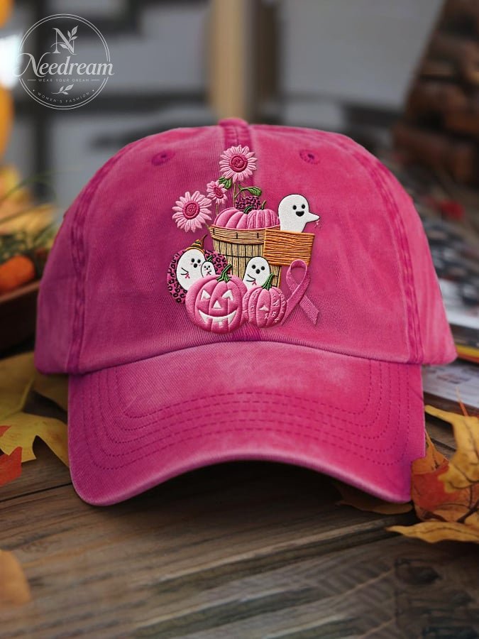 Women's casual October we wear pink ghost washed cotton hat