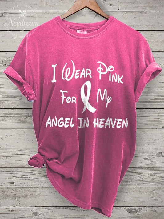 Women's I Wear Pink For My Angel In Heaven Breast Cancer Awareness Print T-Shirt