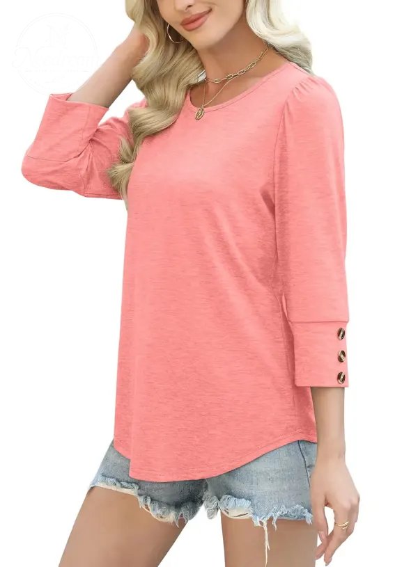 2025 New Women's Casual 3/4 Sleeve with Buttons Dressy Blouses