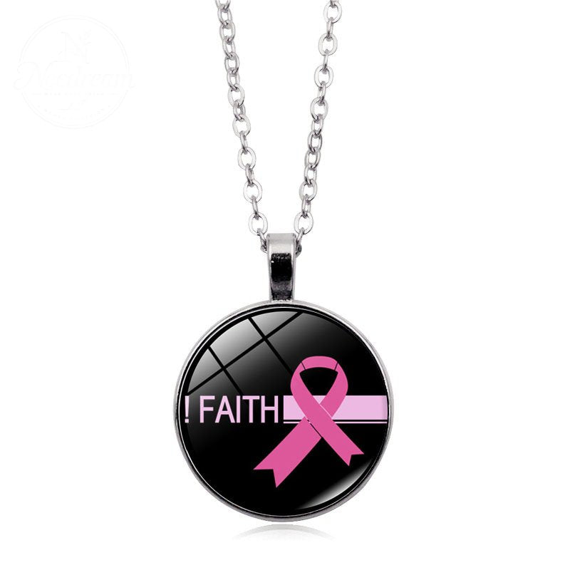 Love Women Pink Ribbon Gemstone Necklace