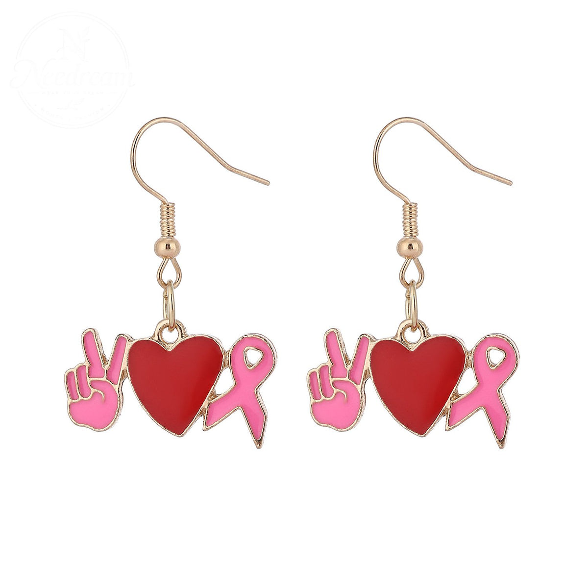 Pink Ribbon Heart Health Breast Cancer Earrings