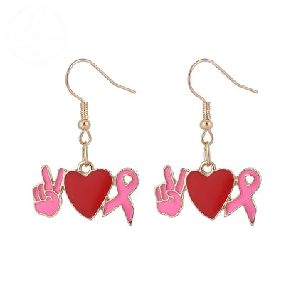 Pink Ribbon Heart Health Breast Cancer Earrings
